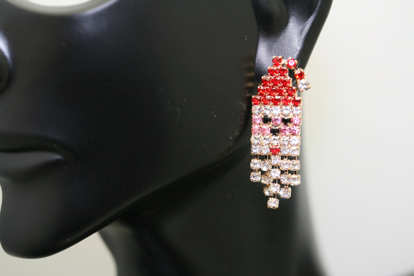 Rhinestone Christmas Santa Claus Face Stud Post Earrings, Santa Claus Face Pendant, Holiday Xmas Jewelry Gift