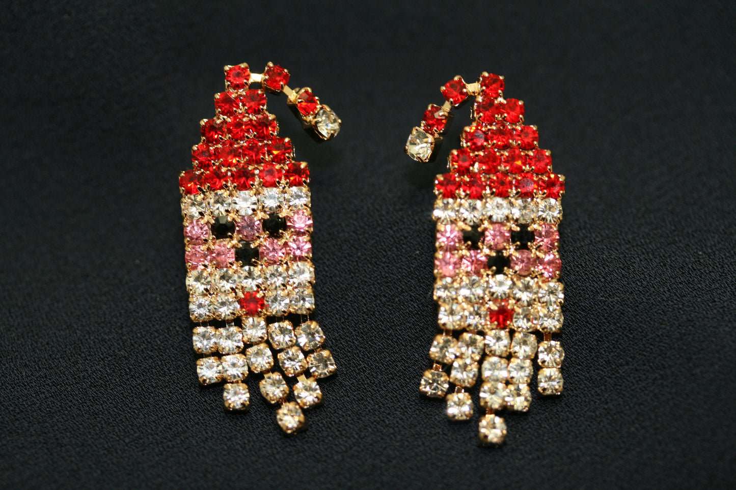Rhinestone Christmas Santa Claus Face Stud Post Earrings, Santa Claus Face Pendant, Holiday Xmas Jewelry Gift