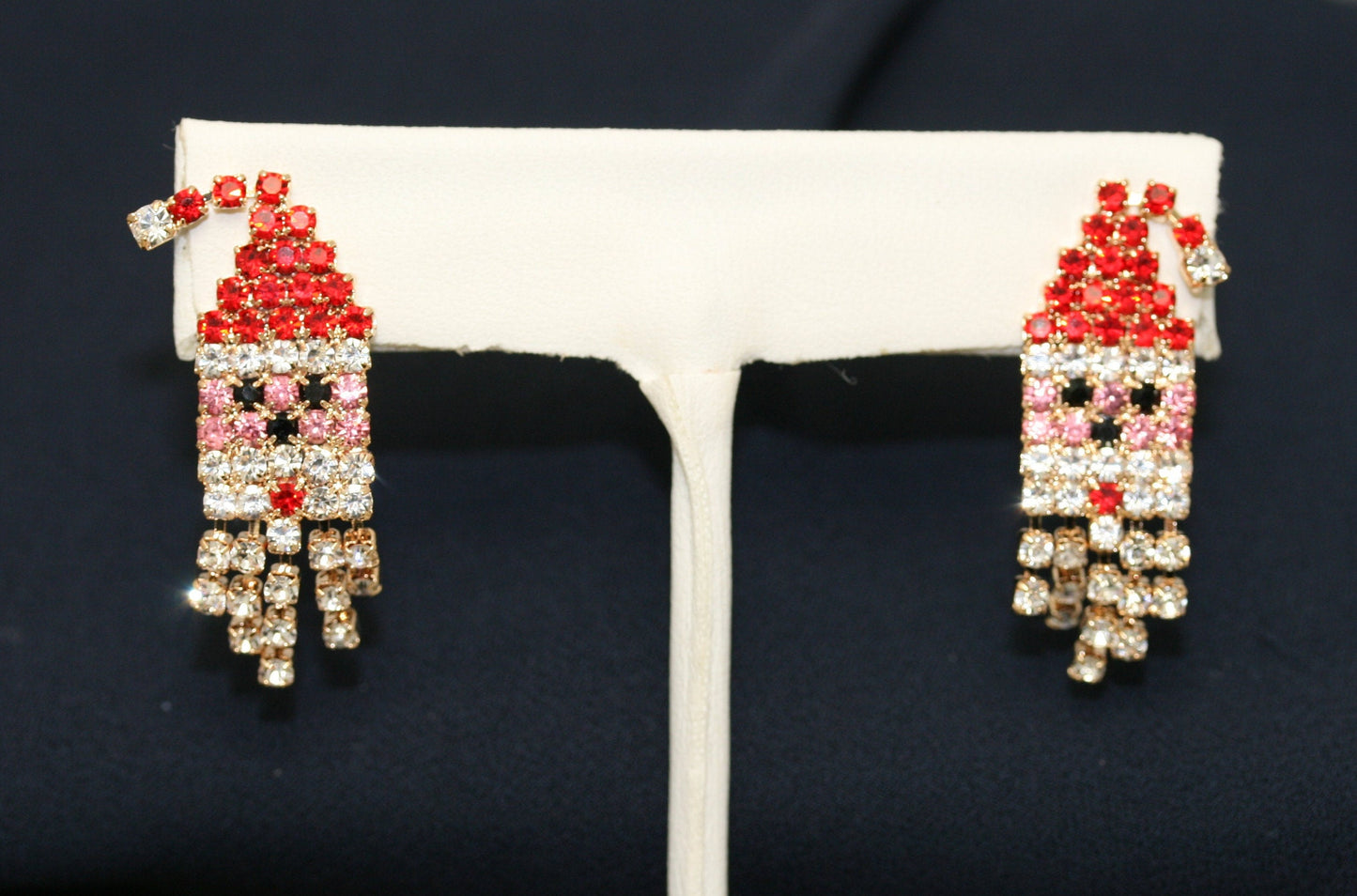 Rhinestone Christmas Santa Claus Face Stud Post Earrings, Santa Claus Face Pendant, Holiday Xmas Jewelry Gift