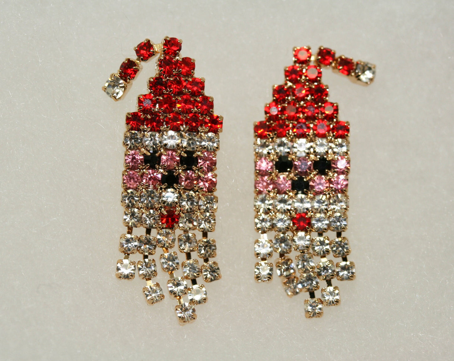 Rhinestone Christmas Santa Claus Face Stud Post Earrings, Santa Claus Face Pendant, Holiday Xmas Jewelry Gift