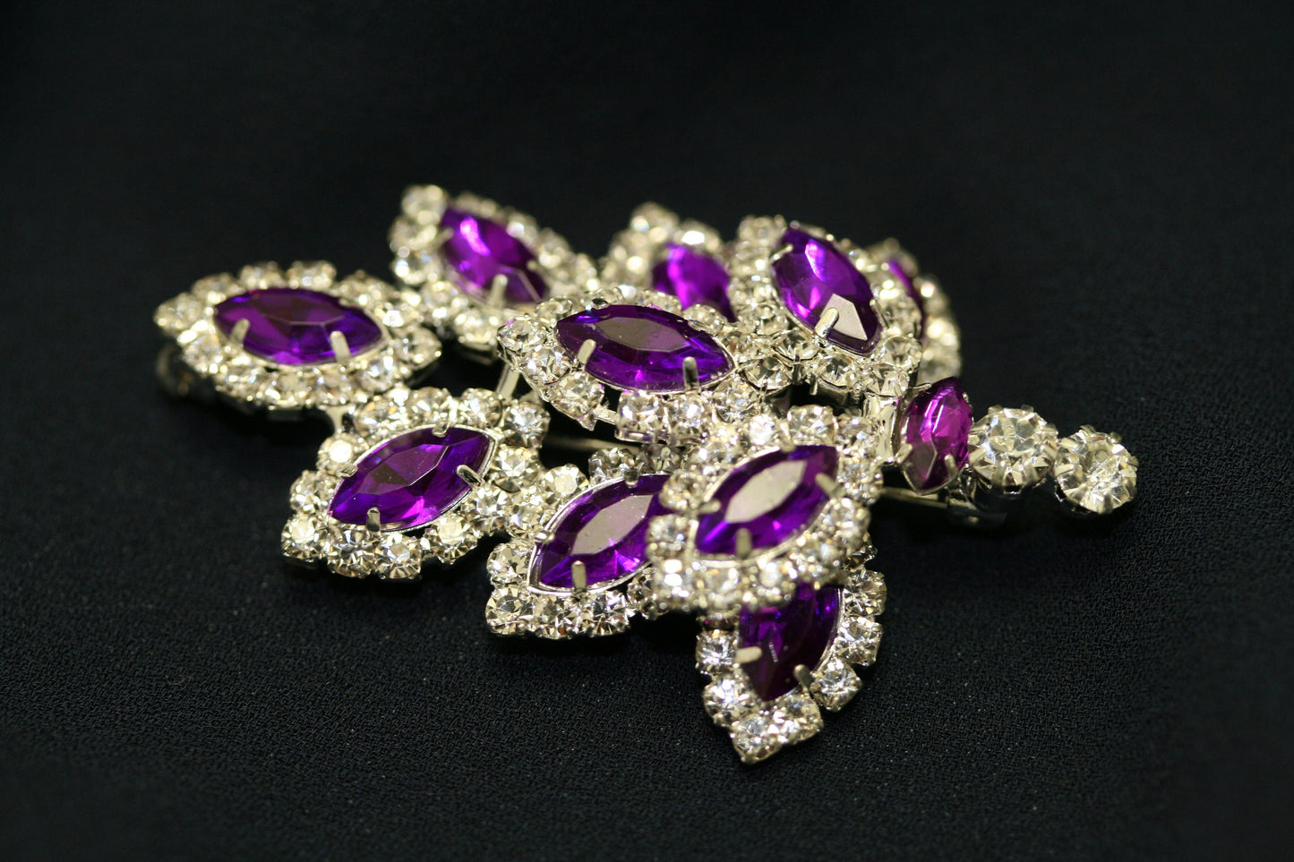 Dazzling Rhinestone Christmas Tree Brooch, Pin, Crystal Purple Xmas Tree, Costume Holiday Jewelry Gift