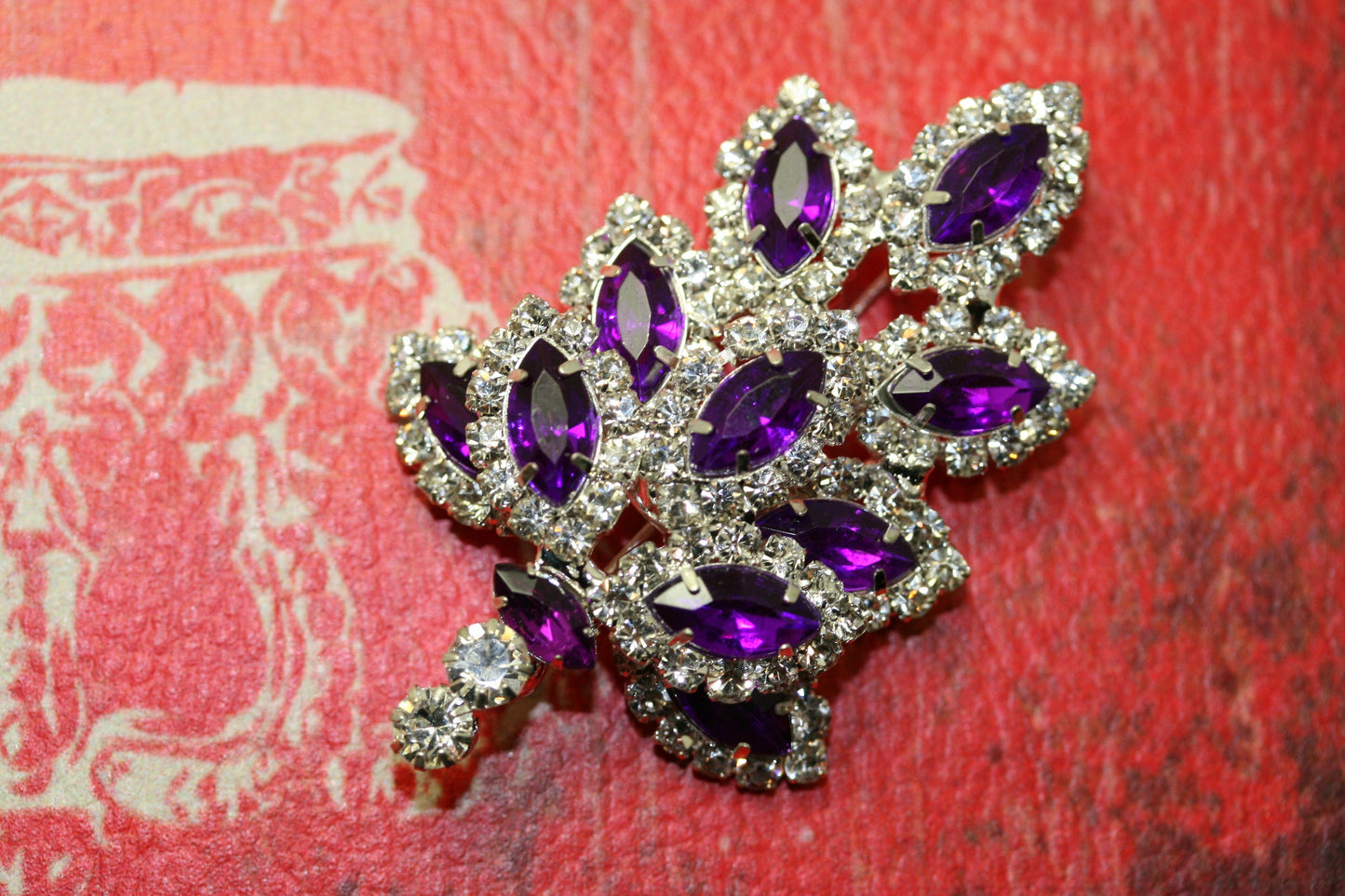 Dazzling Rhinestone Christmas Tree Brooch, Pin, Crystal Purple Xmas Tree, Costume Holiday Jewelry Gift