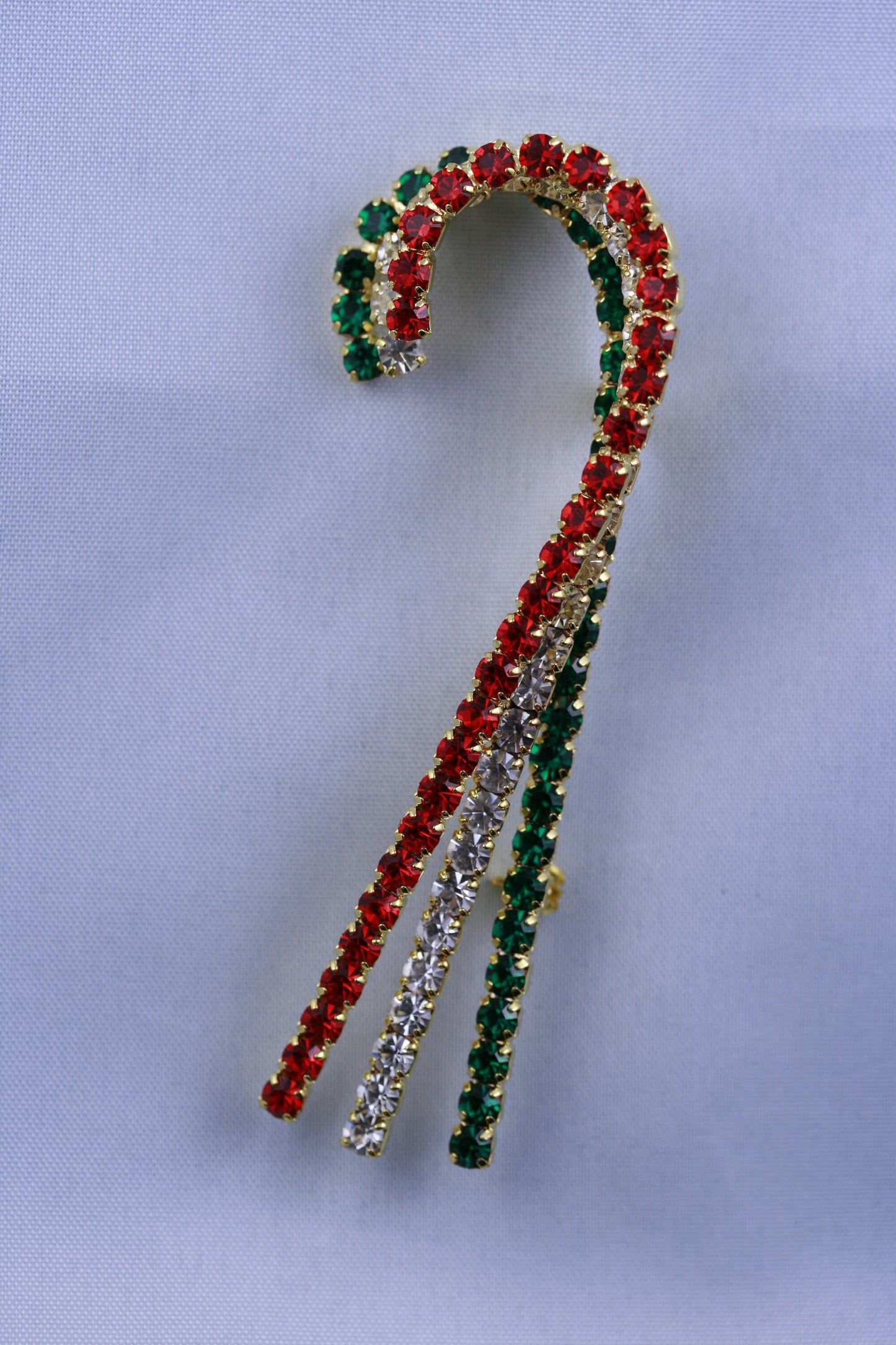 Rhinestone Christmas Triple Candy Cane Brooch Pin, Crystal Xmas Holiday Jewelry Gift