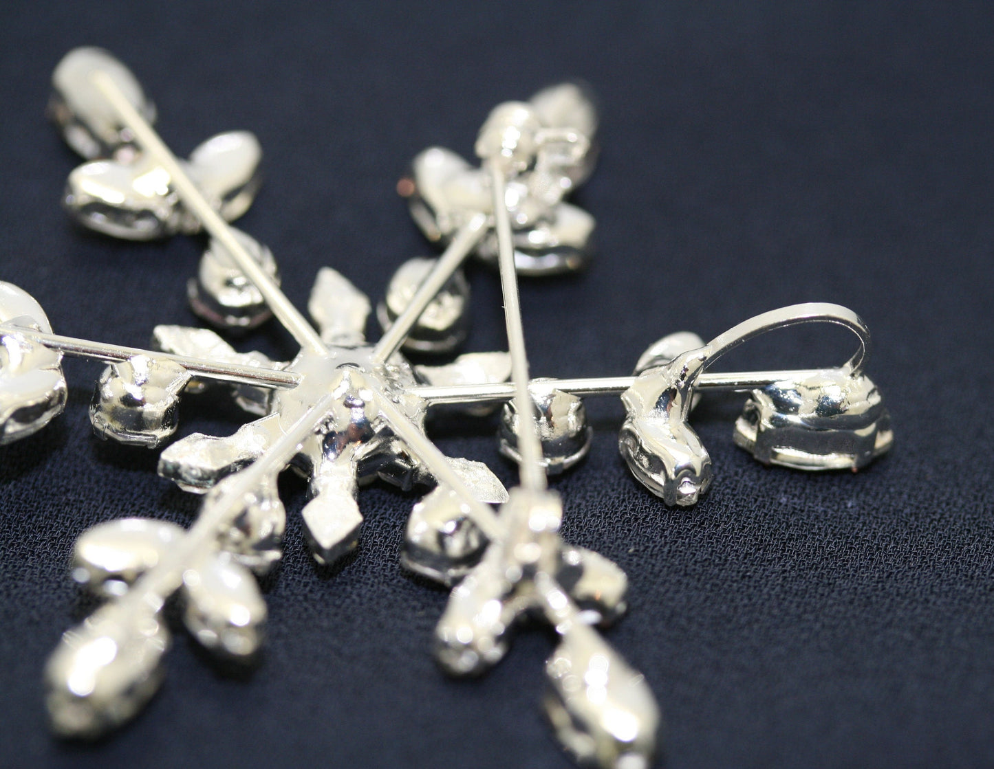 Rhinestone Prong-Set Christmas Snowflake Brooch Pin and Pendant, Winter Star Snowflake Jewelry, Costume Holiday Jewelry Gift