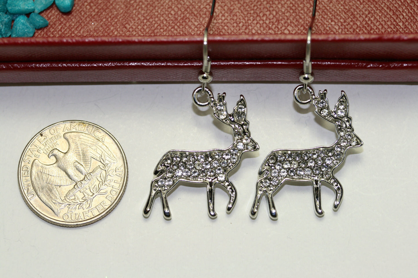 Rhinestone Silver-Plated Reindeer Dangle Earrings Jewelry Christmas Gift