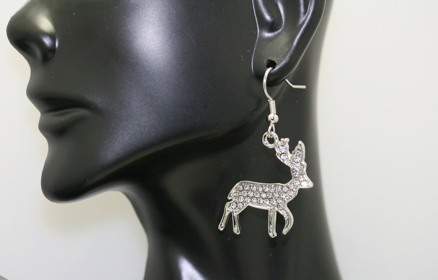 Rhinestone Silver-Plated Reindeer Dangle Earrings Jewelry Christmas Gift