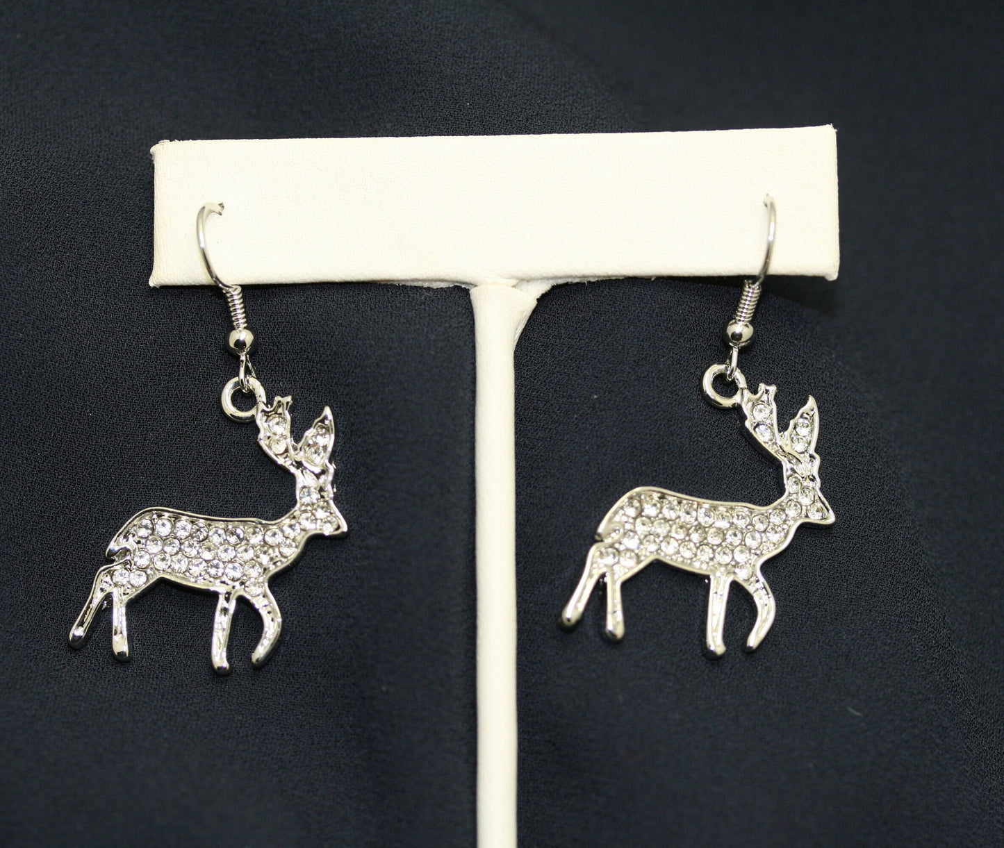 Rhinestone Silver-Plated Reindeer Dangle Earrings Jewelry Christmas Gift