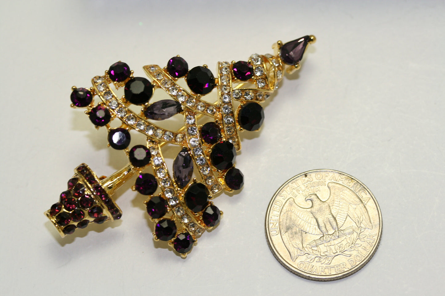 GORGEOUS PURPLE Rhinestone Christmas Tree Pin Brooch, Rich Holiday Xmas Tree Jewelry Gift