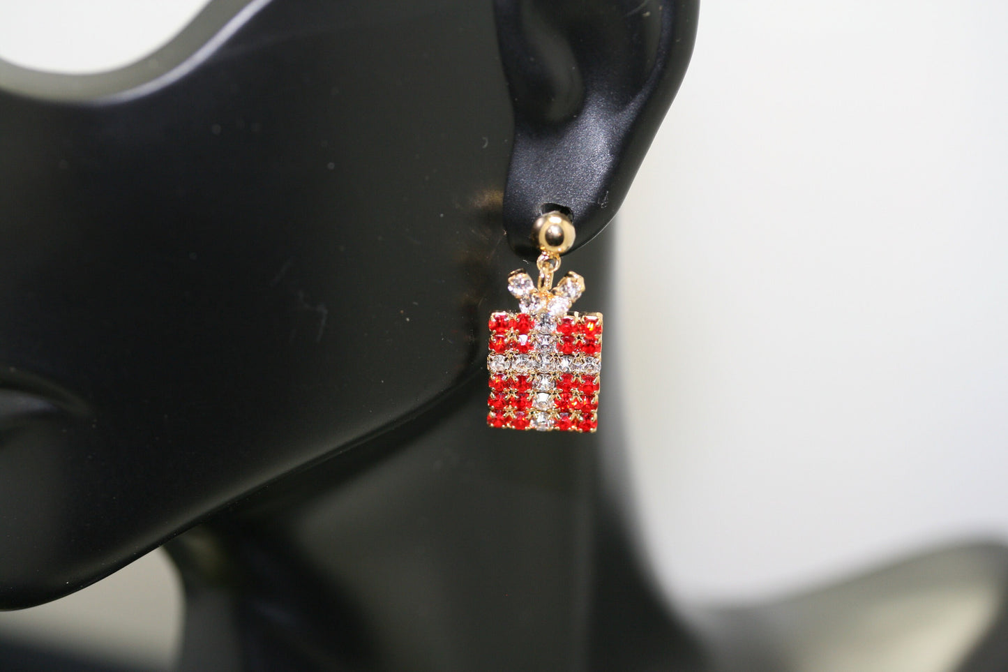 Xmas Christmas Gift Box Package Crystal Rhinestone Stud Earrings, Holiday Earrings Jewelry Gift