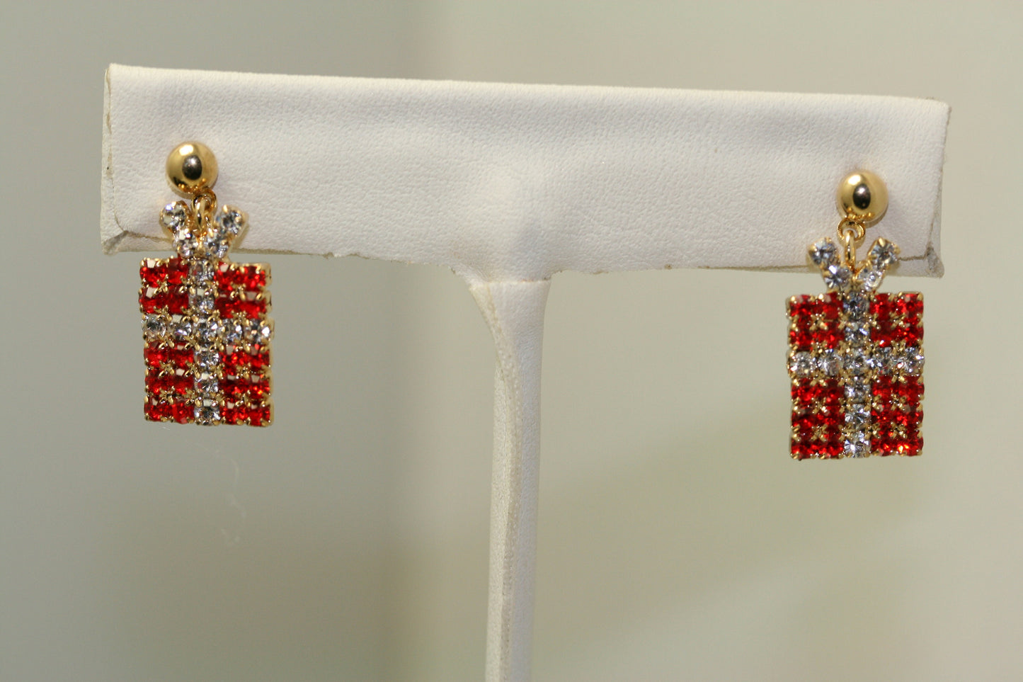 Xmas Christmas Gift Box Package Crystal Rhinestone Stud Earrings, Holiday Earrings Jewelry Gift
