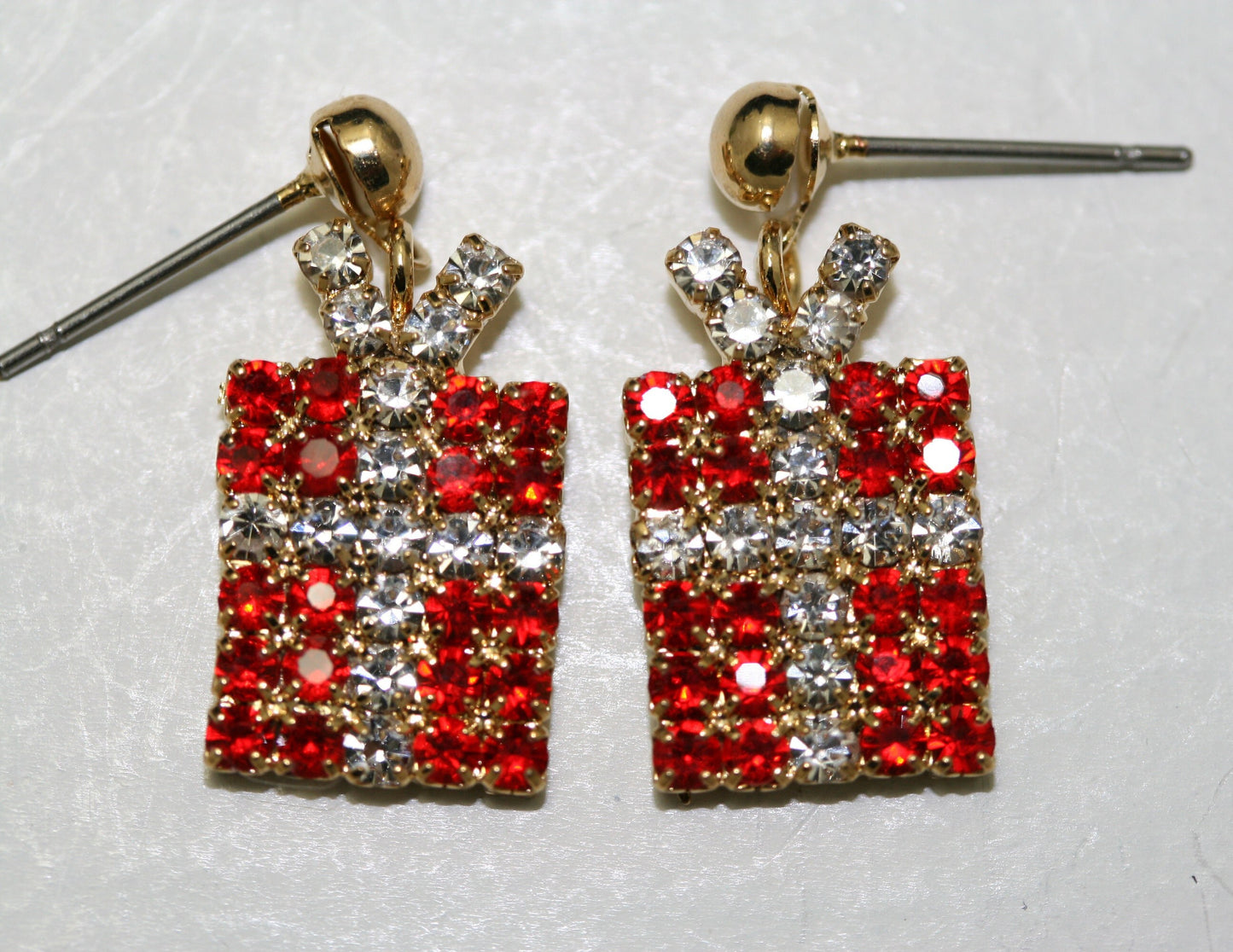 Xmas Christmas Gift Box Package Crystal Rhinestone Stud Earrings, Holiday Earrings Jewelry Gift