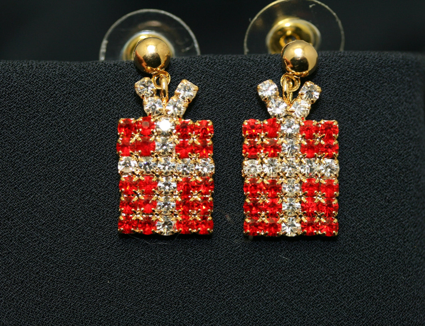 Xmas Christmas Gift Box Package Crystal Rhinestone Stud Earrings, Holiday Earrings Jewelry Gift