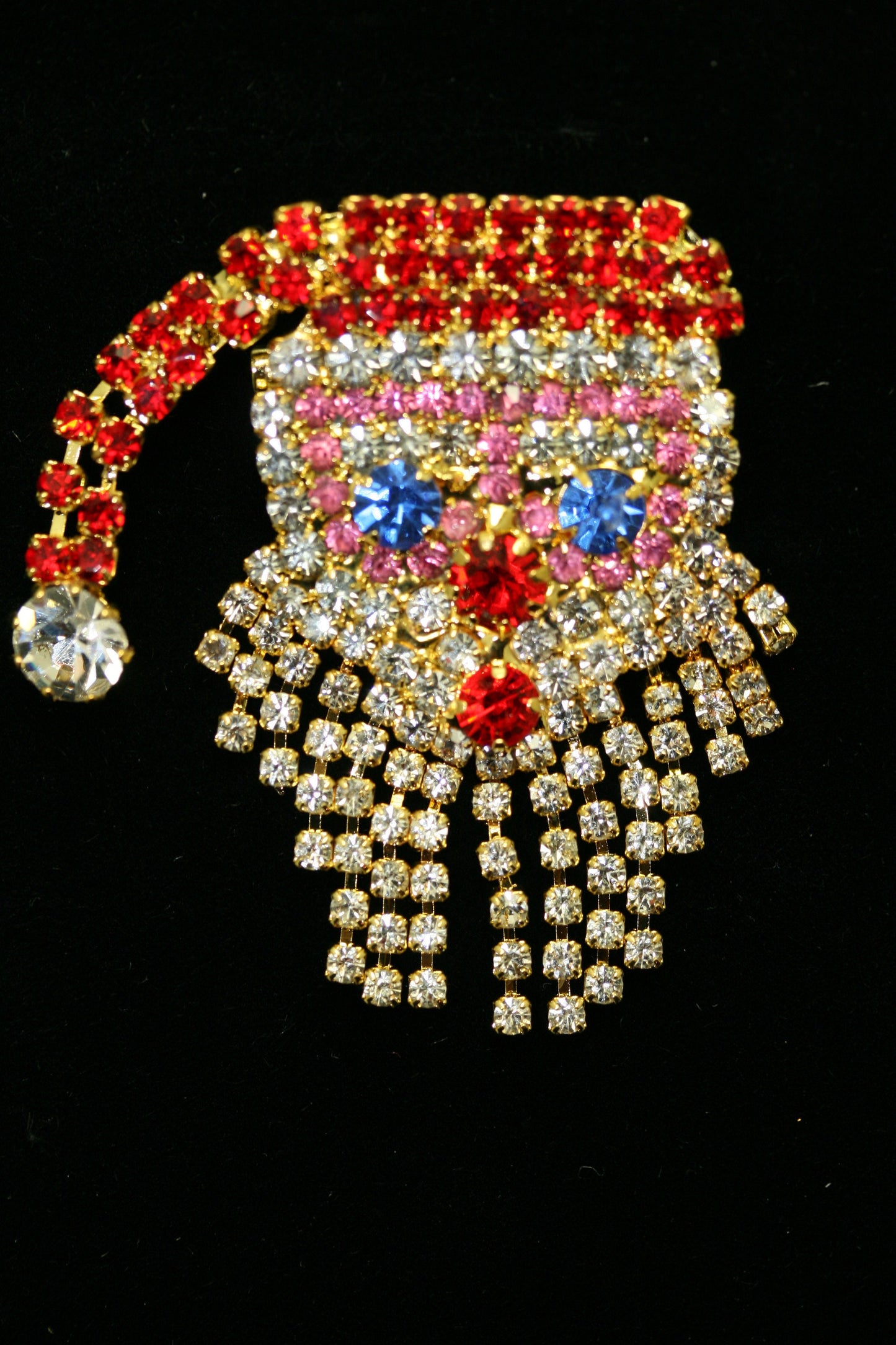 Christmas Santa Claus Pin Brooch, Large Santa Claus Rhinestone Prong Set Moving Beard, Holiday Jewelry Gift