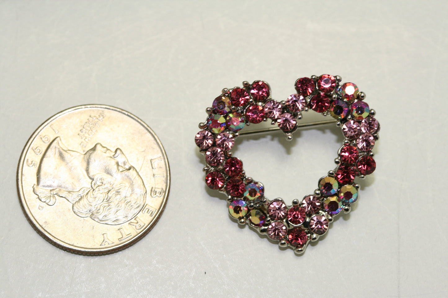 Multi-Color Rhinestone valentine's heart brooch pin, Pink Crystal Heart Brooch, Valentine's Day Jewelry Gift