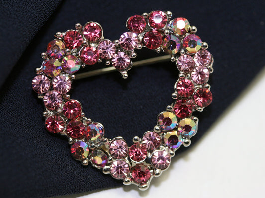 Multi-Color Rhinestone valentine's heart brooch pin, Pink Crystal Heart Brooch, Valentine's Day Jewelry Gift