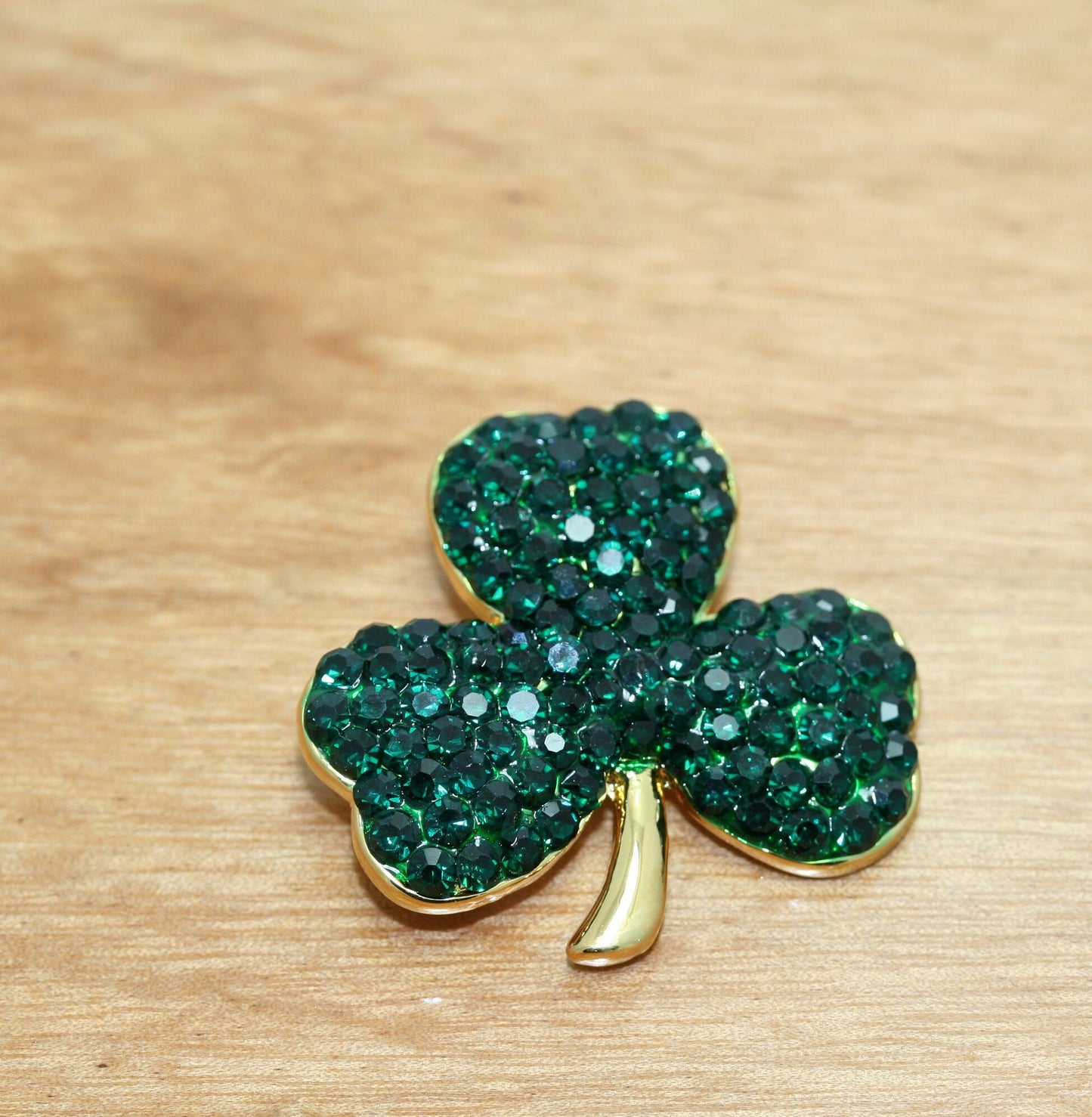 Gold Tone Saint Patrick Day Rhinestones Three Leaf Clover Pin Brooch Saint Patrick's Day Shamrock Jewelry Gift