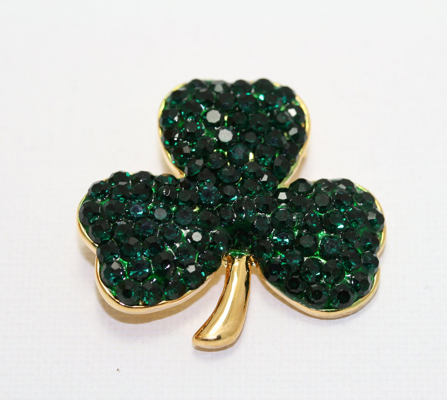 Gold Tone Saint Patrick Day Rhinestones Three Leaf Clover Pin Brooch Saint Patrick's Day Shamrock Jewelry Gift
