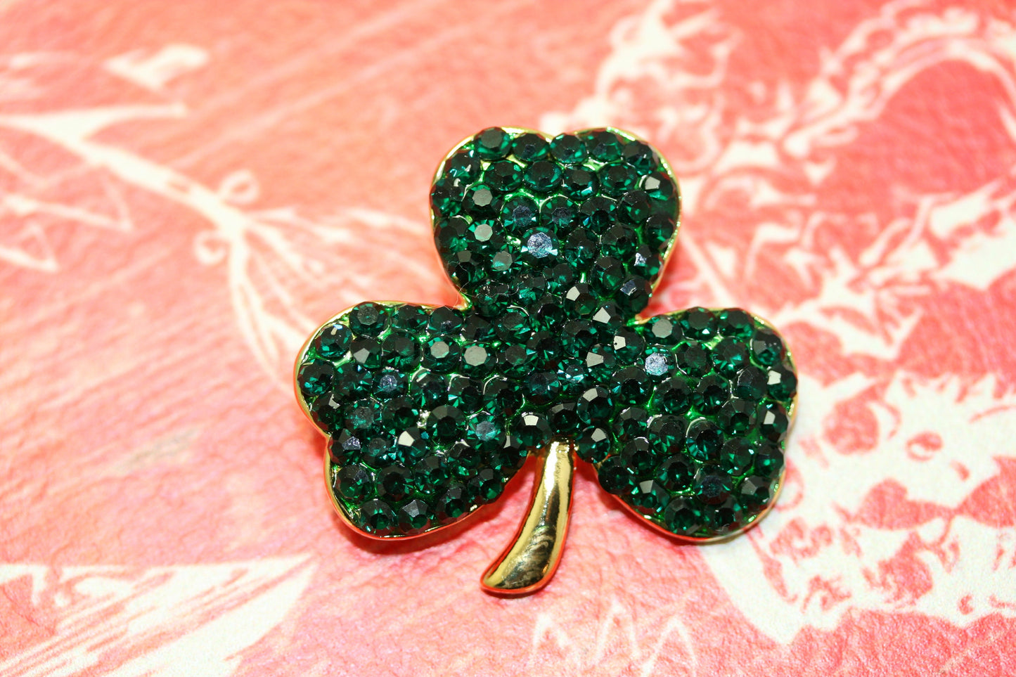 Gold Tone Saint Patrick Day Rhinestones Three Leaf Clover Pin Brooch Saint Patrick's Day Shamrock Jewelry Gift