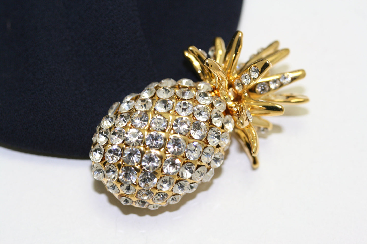 Rhinestone Pineapple Brooch Gold Tone Metal and Clear Rhinestones Pin