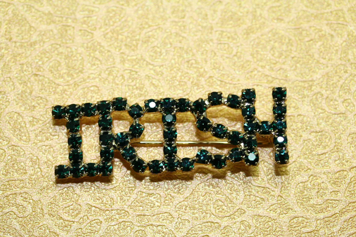 IRISH St. Patrick's Day Pin Patty's Green Rhinestone Emerald Green Crystal Brooch Jewelry Gift
