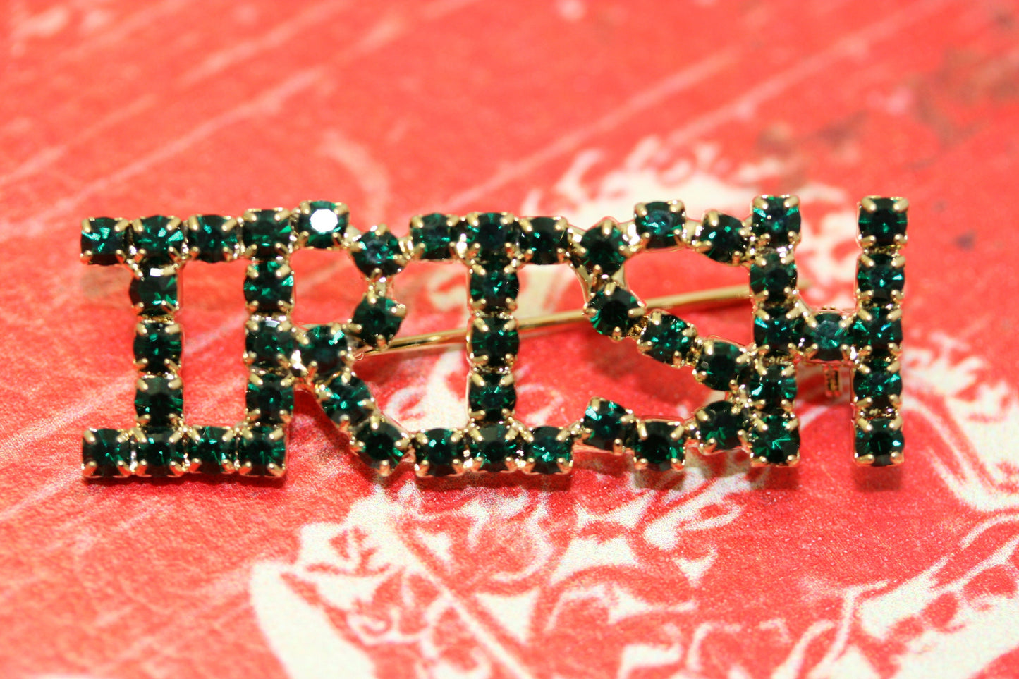 IRISH St. Patrick's Day Pin Patty's Green Rhinestone Emerald Green Crystal Brooch Jewelry Gift