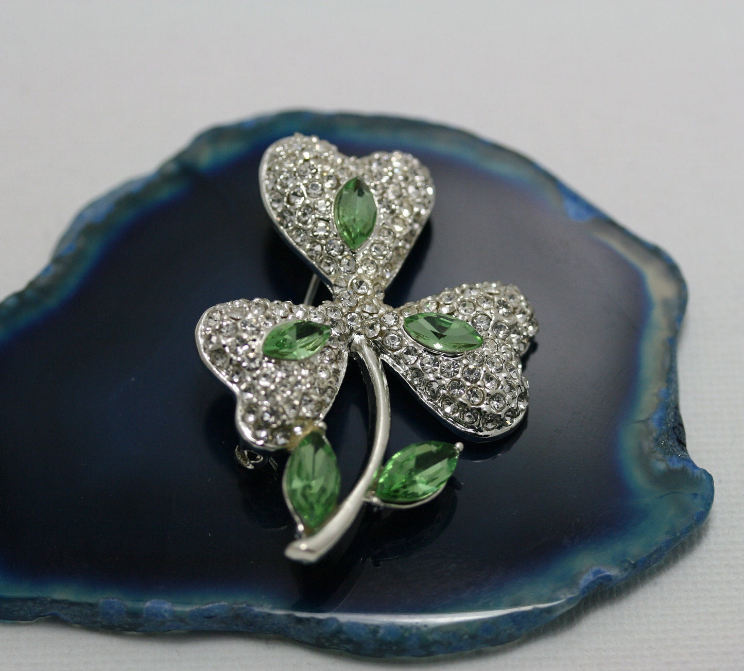 Rhinestone Shamrock Three-leaf Clover Brooch Pin, Saint Patrick's day Rhinestone Jewelry Gift