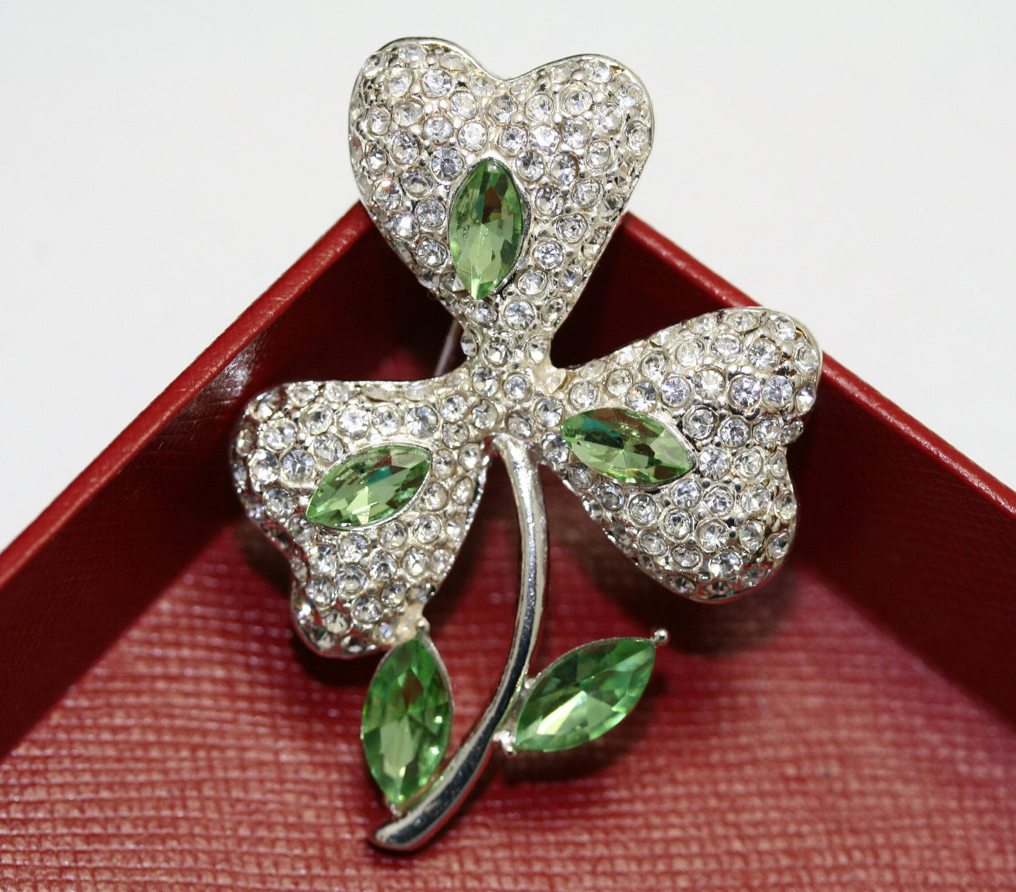 Rhinestone Shamrock Three-leaf Clover Brooch Pin, Saint Patrick's day Rhinestone Jewelry Gift