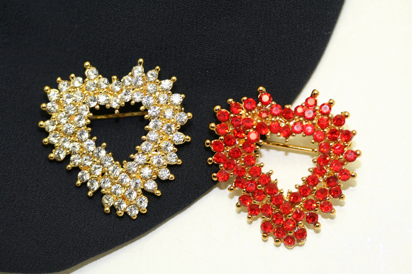 Rhinestone Valentine's Day Hollow Heart Brooch Pin, Red Ruby, Clear Heart pin, Valentine's Day Fashion Jewelry Gift For Her