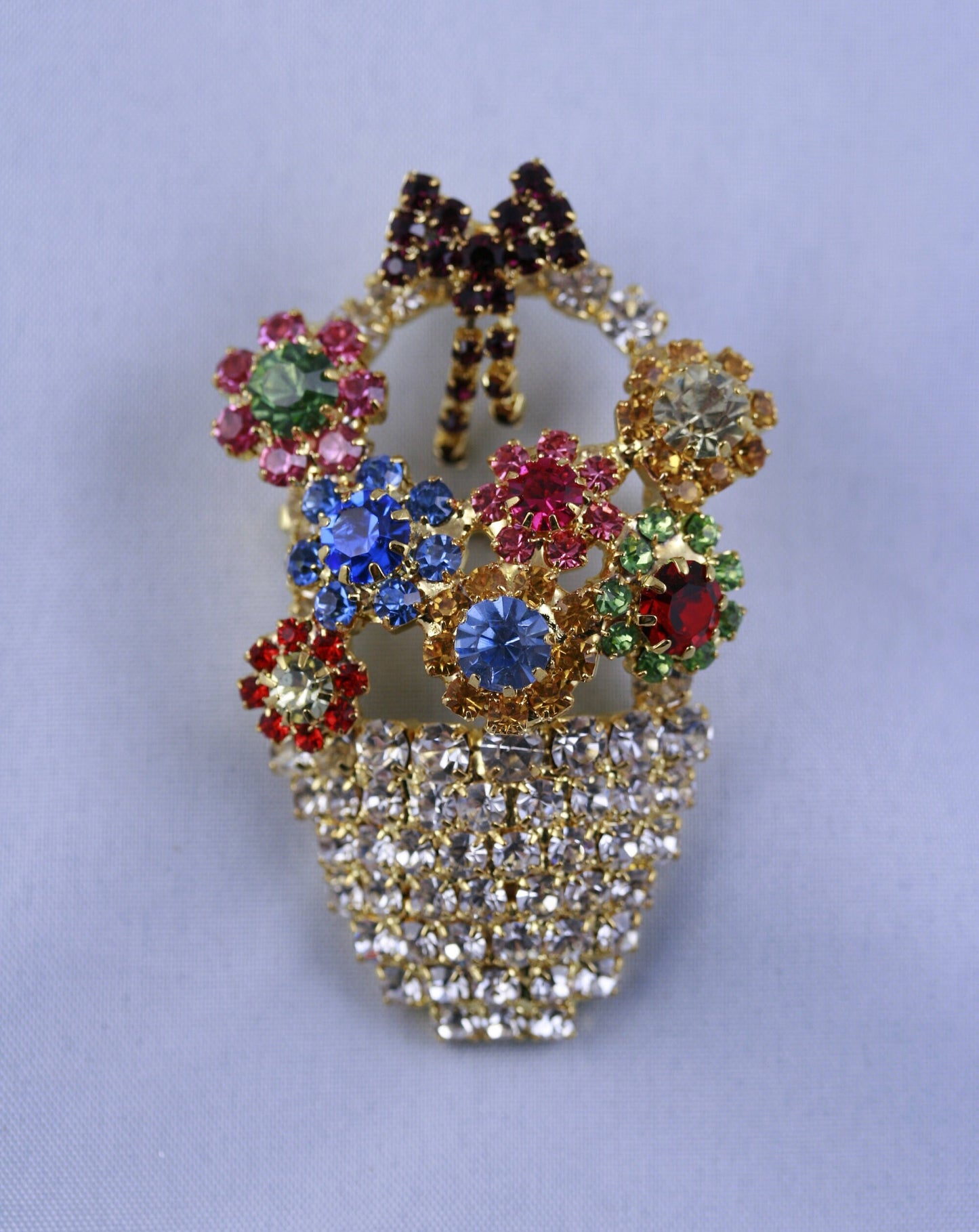 Vintage Design Rhinestone Easter Flower Basket Brooch Pin, Easter Egg Basket Jewelry Gift, Easter Brooch Jewelry