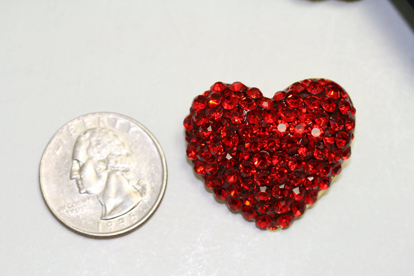 Valentine's Day Pendant Pin & Earrings Set, Red Ruby Rhinestone Valentine's Heart Necklace Charm, Wedding Jewelry Gift,