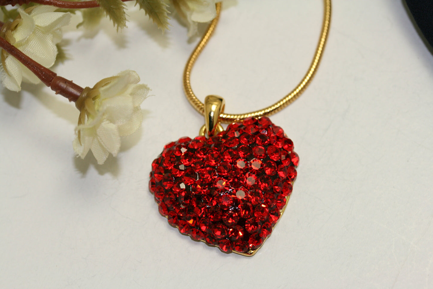 Valentine's Day Pendant Pin & Earrings Set, Red Ruby Rhinestone Valentine's Heart Necklace Charm, Wedding Jewelry Gift,