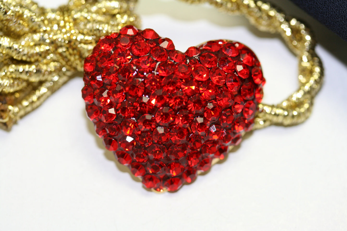 Valentine's Day Pendant Pin & Earrings Set, Red Ruby Rhinestone Valentine's Heart Necklace Charm, Wedding Jewelry Gift,