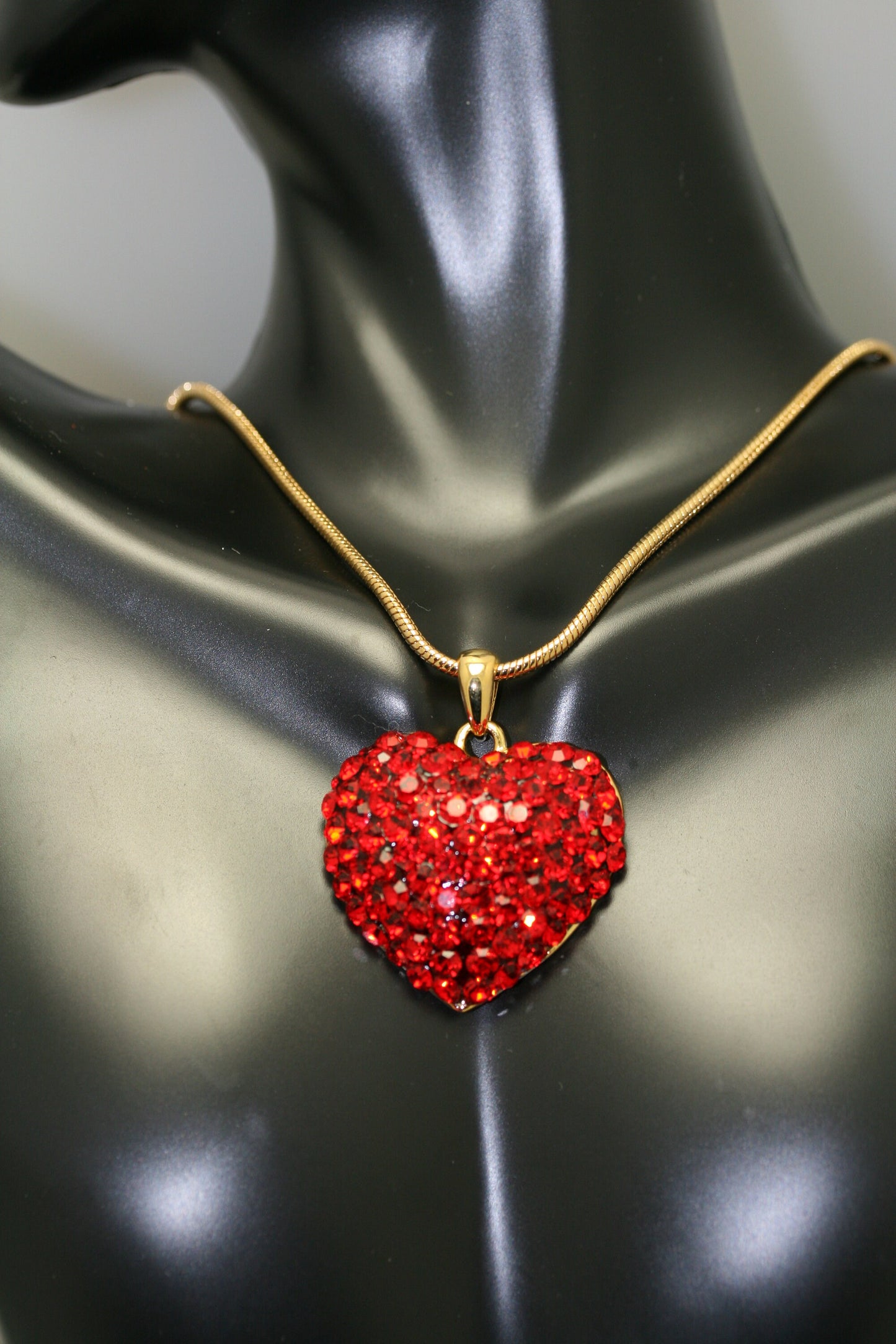 Valentine's Day Pendant Pin & Earrings Set, Red Ruby Rhinestone Valentine's Heart Necklace Charm, Wedding Jewelry Gift,