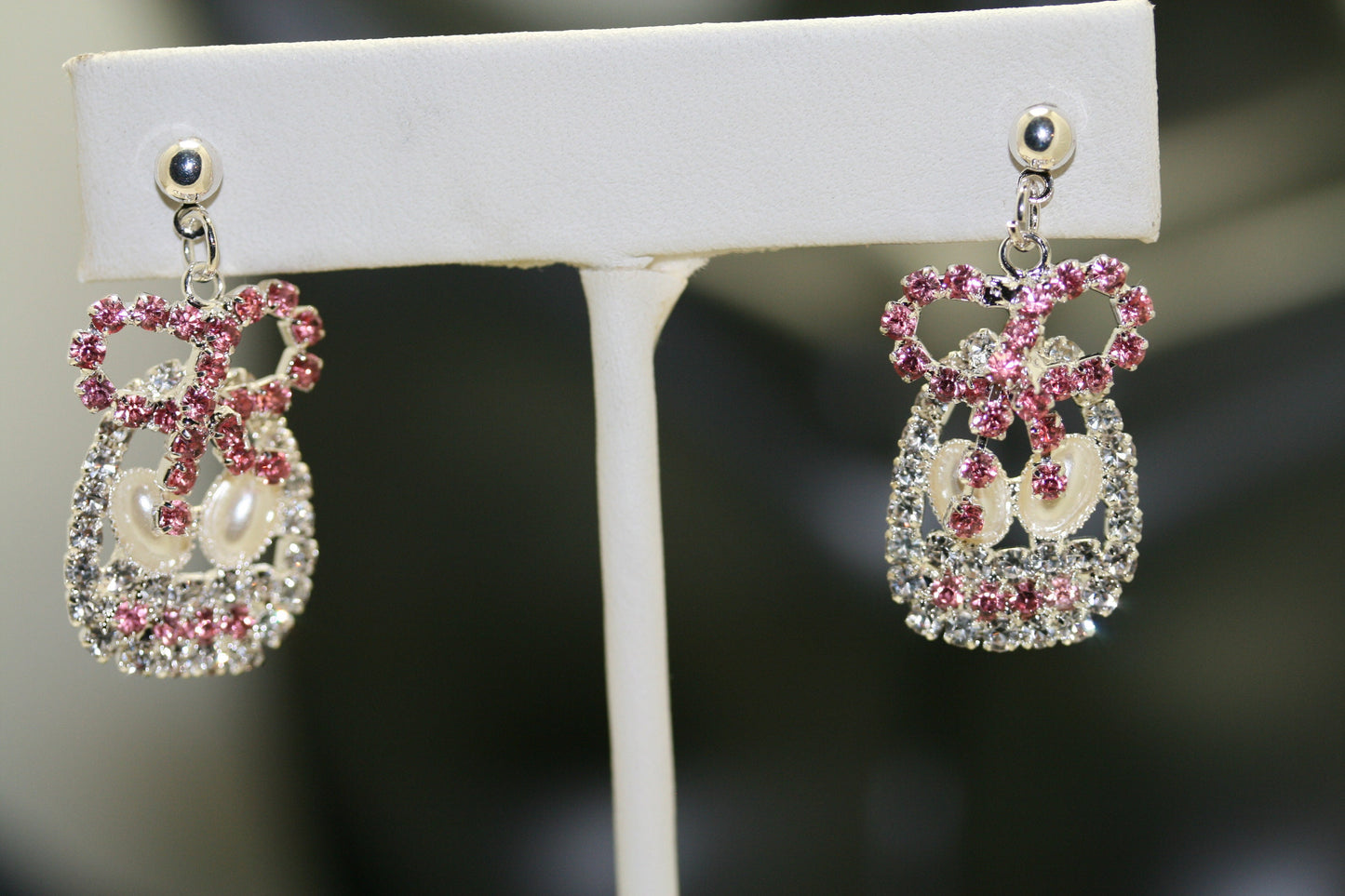 Rhinestone Easter Egg Basket Dangle Earring With Pearl, Easter Jewelry