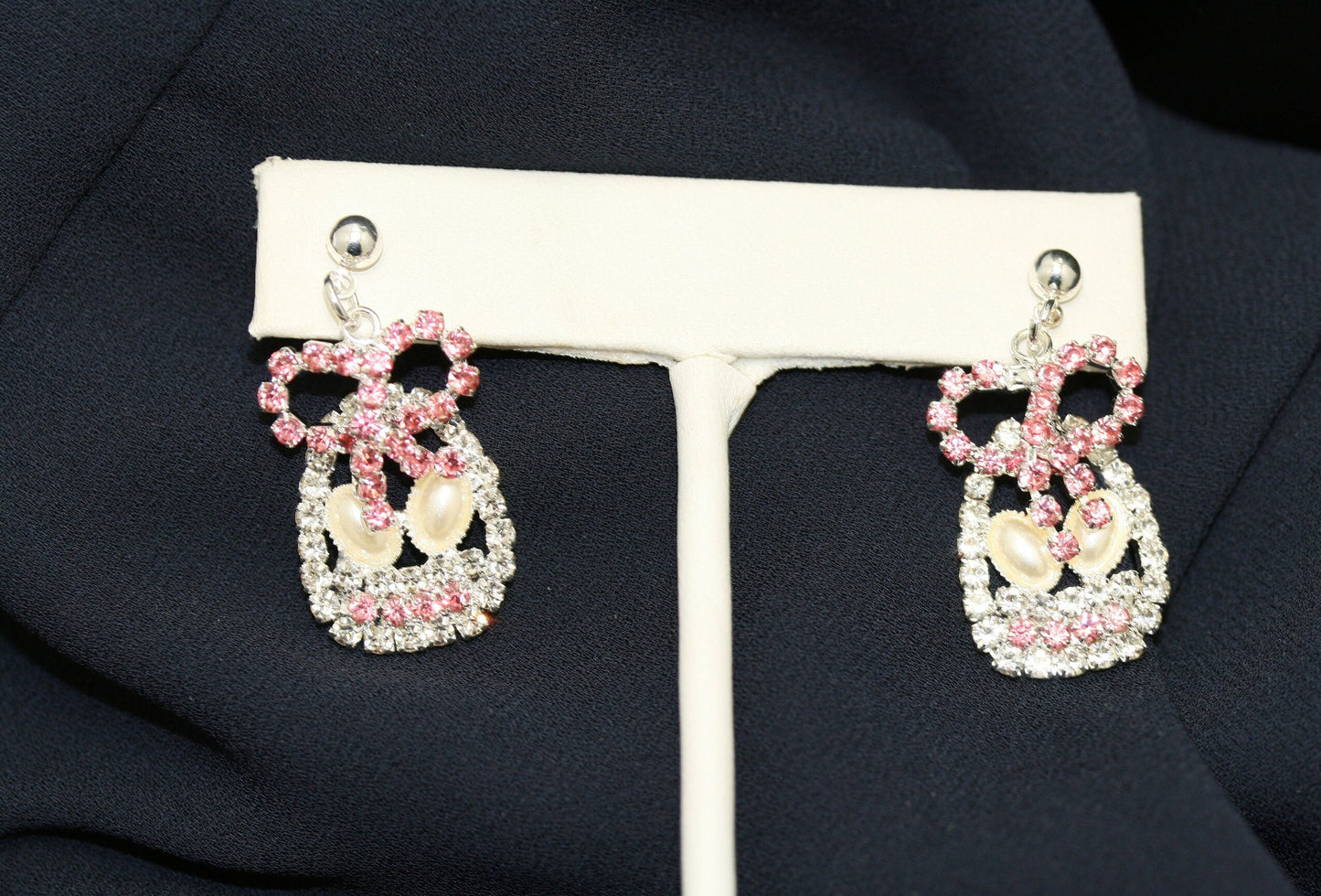 Rhinestone Easter Egg Basket Dangle Earring With Pearl, Easter Jewelry