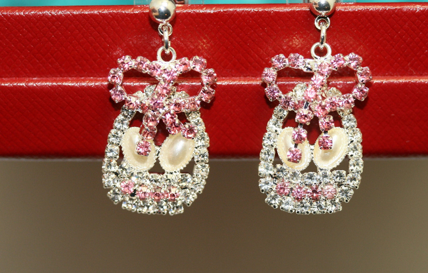 Rhinestone Easter Egg Basket Dangle Earring With Pearl, Easter Jewelry