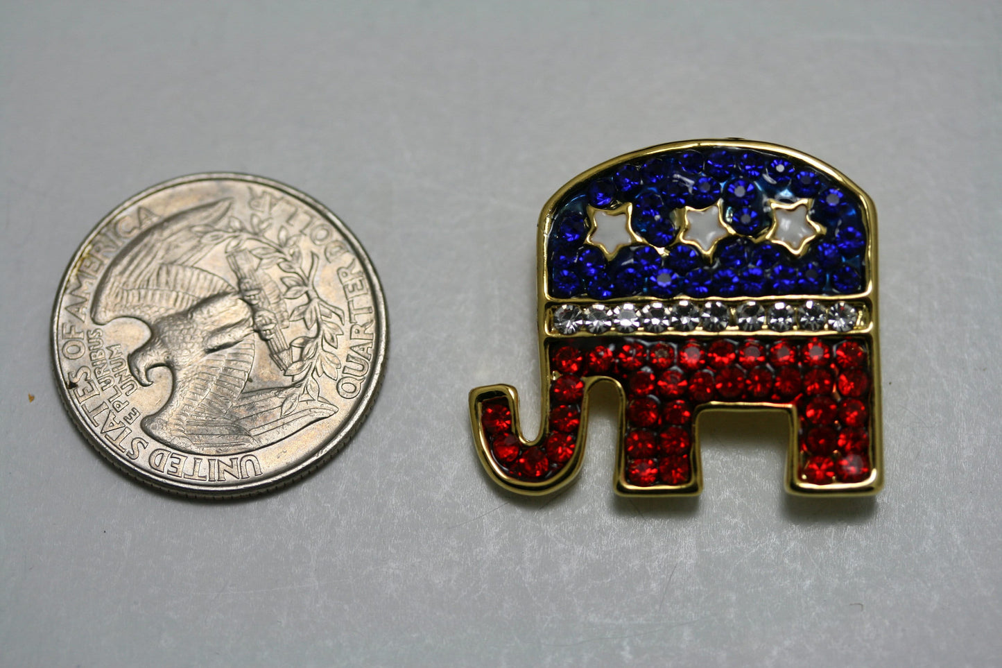 Red White Blue Republican GOP Elephant Sparkling Rhinestone Brooch Pin + Pendant, 4th July Patriotic Fashion Jewelry
