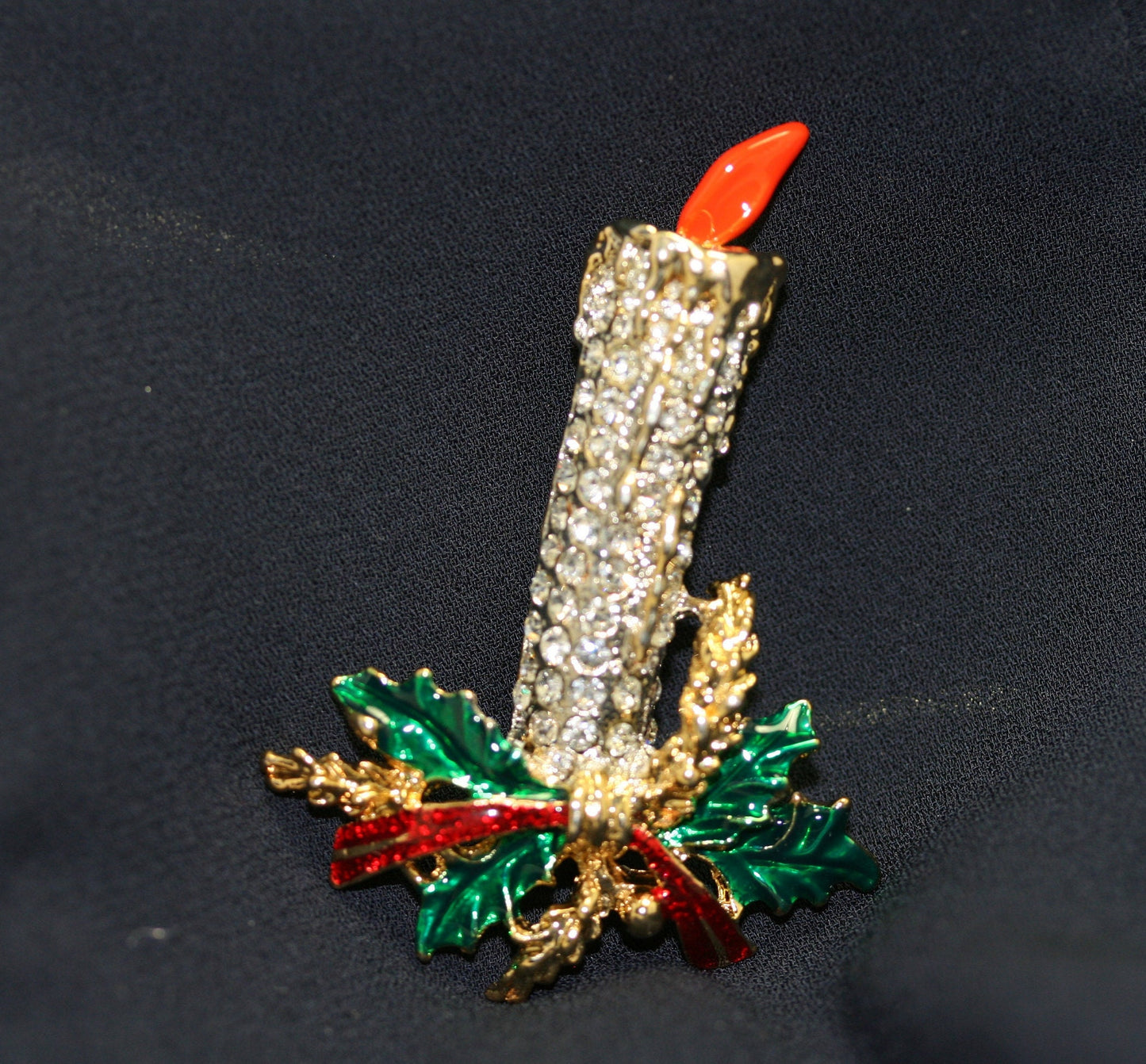 CHRISTMAS Candle holly brooch PIN estate rhinestones, Christmas brooch, Holiday pin, Christmas jewelry, Candle Brooch Pin