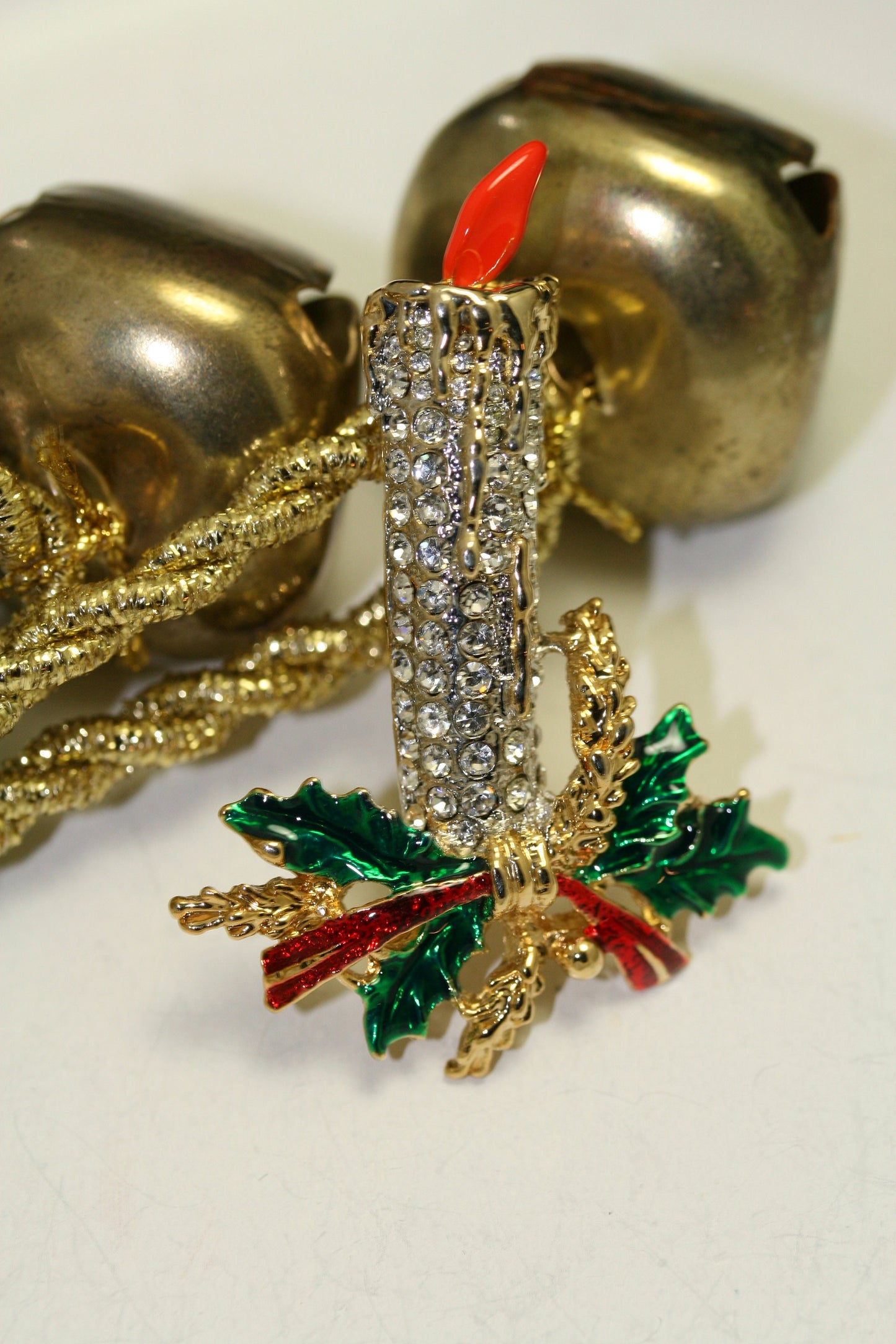 CHRISTMAS Candle holly brooch PIN estate rhinestones, Christmas brooch, Holiday pin, Christmas jewelry, Candle Brooch Pin