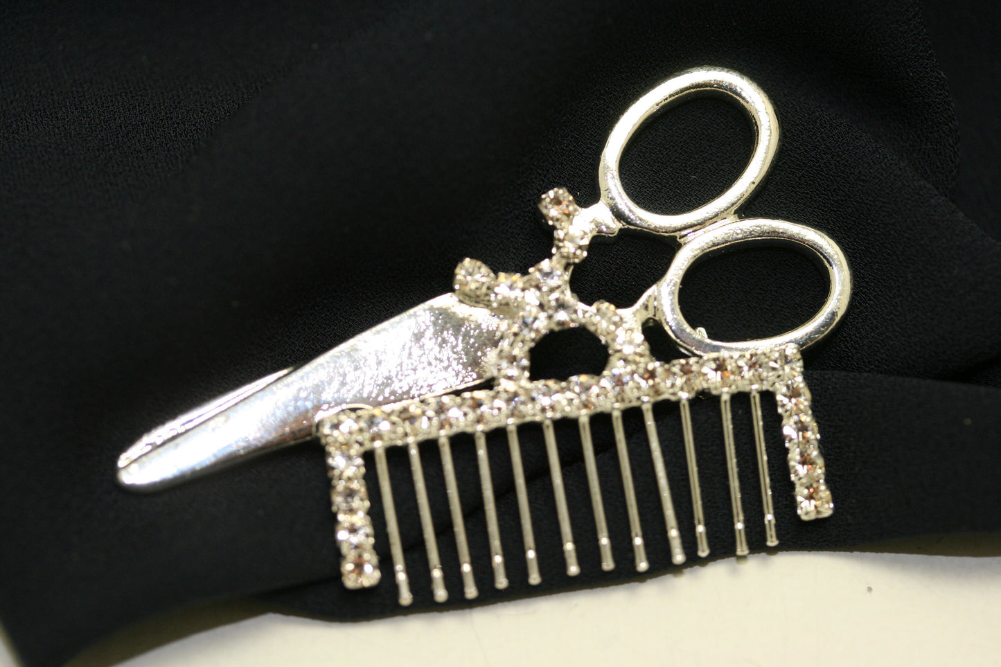 SCISSORS/COMB (Crystal/Silver) Rhinestone Brooch Pin, Hair Solon Accessories, Hairdresser Pin Stylist