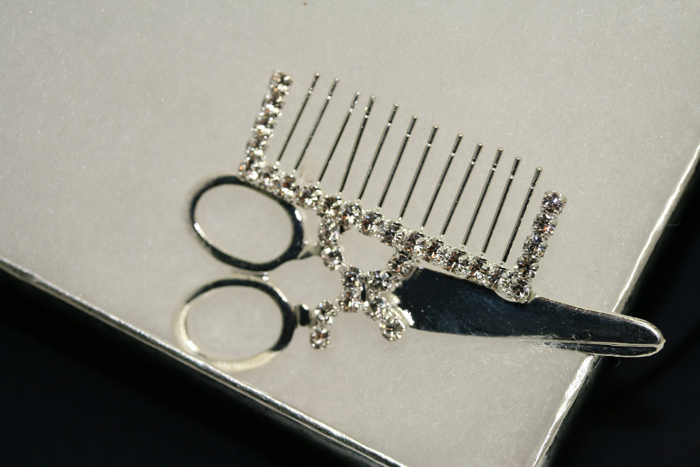 SCISSORS/COMB (Crystal/Silver) Rhinestone Brooch Pin, Hair Solon Accessories, Hairdresser Pin Stylist