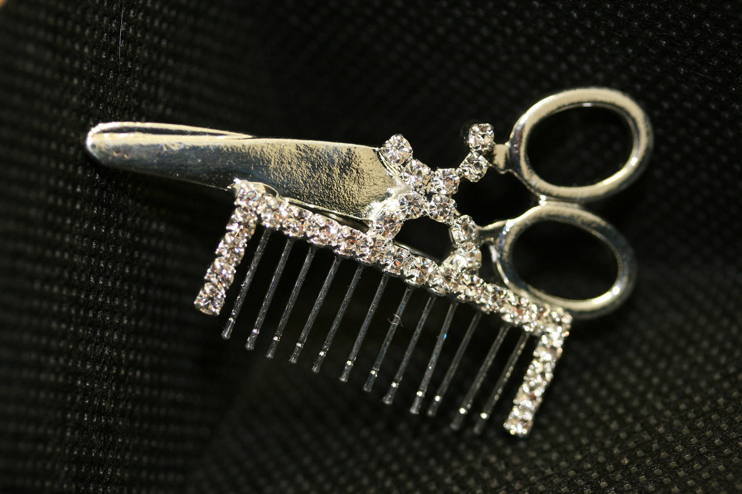 SCISSORS/COMB (Crystal/Silver) Rhinestone Brooch Pin, Hair Solon Accessories, Hairdresser Pin Stylist