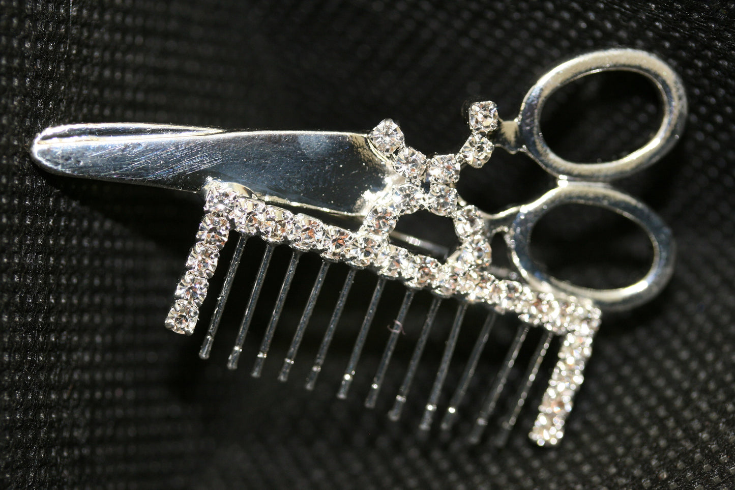 SCISSORS/COMB (Crystal/Silver) Rhinestone Brooch Pin, Hair Solon Accessories, Hairdresser Pin Stylist