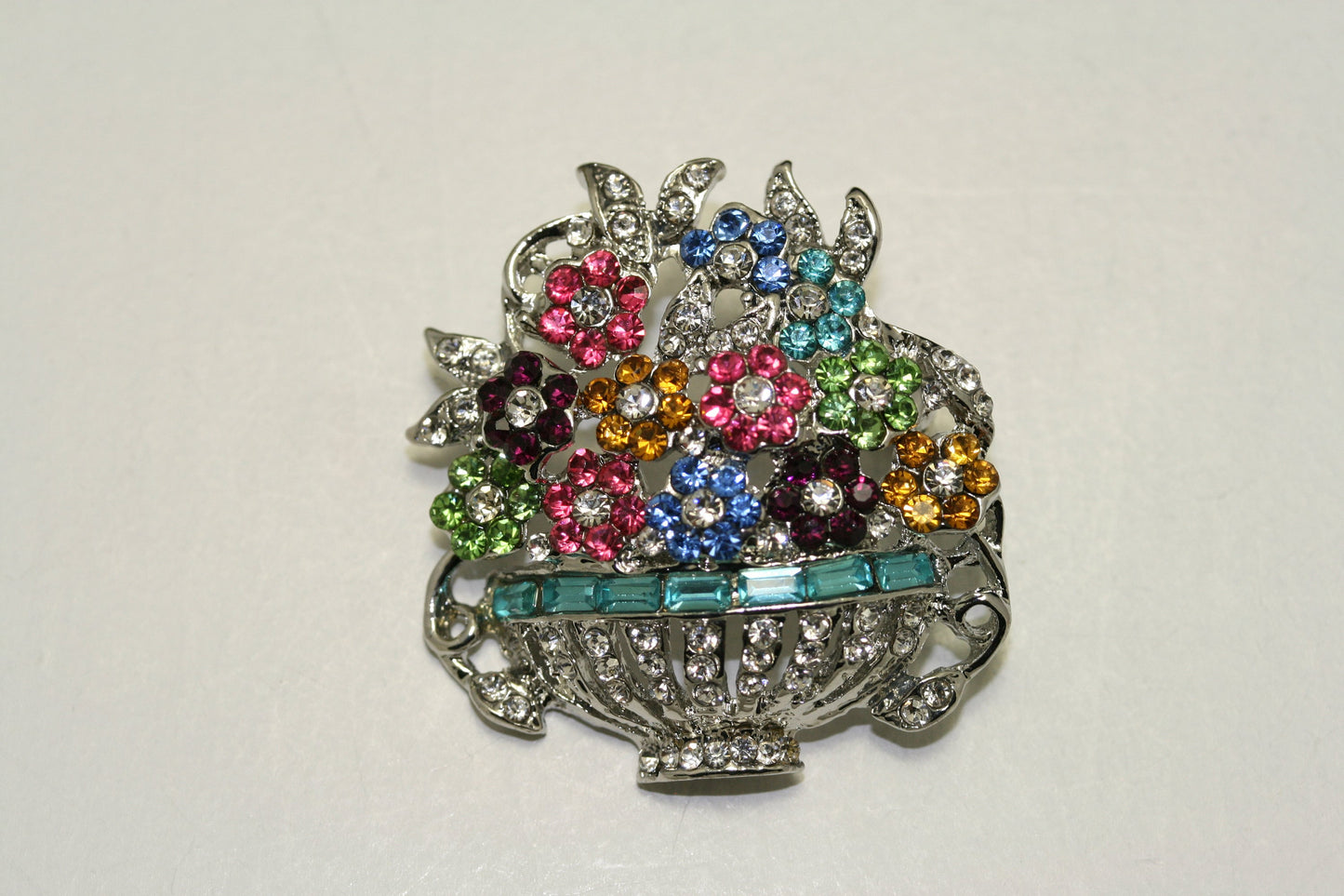 Pastel Rhinestone Mother's Day Easter Flower Bouquet Basket Vase Pin Brooch
