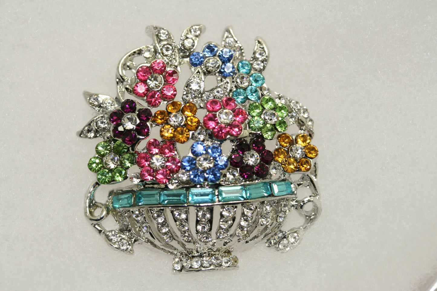 Pastel Rhinestone Mother's Day Easter Flower Bouquet Basket Vase Pin Brooch