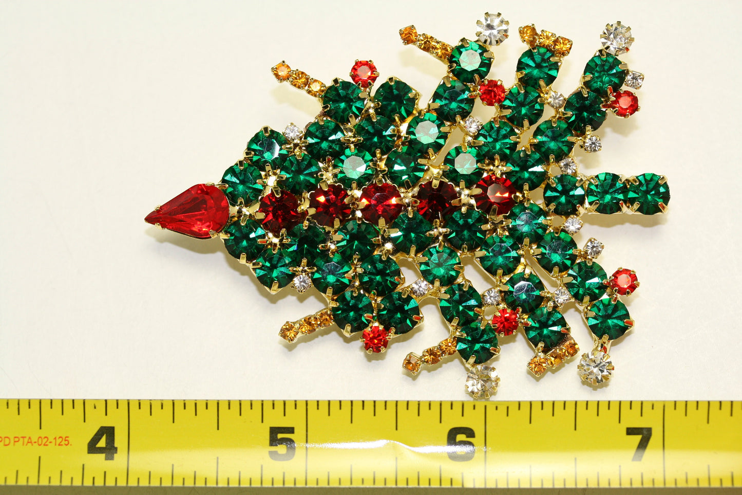 Christmas Tree Brooch Pin Rhinestones Candles Gold Tone Vintage Exquisite Unique, Xmas Holiday Jewelry Gift