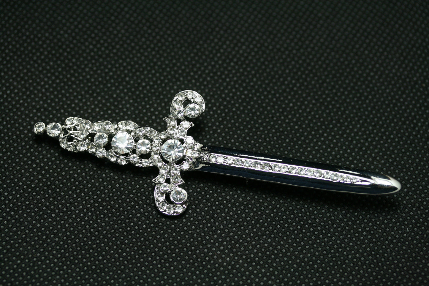 Rhinestone Jeweled Silver-plated Sword Pin Brooch Knight, Beautiful Vintage Crown Sword Jewelry Gift