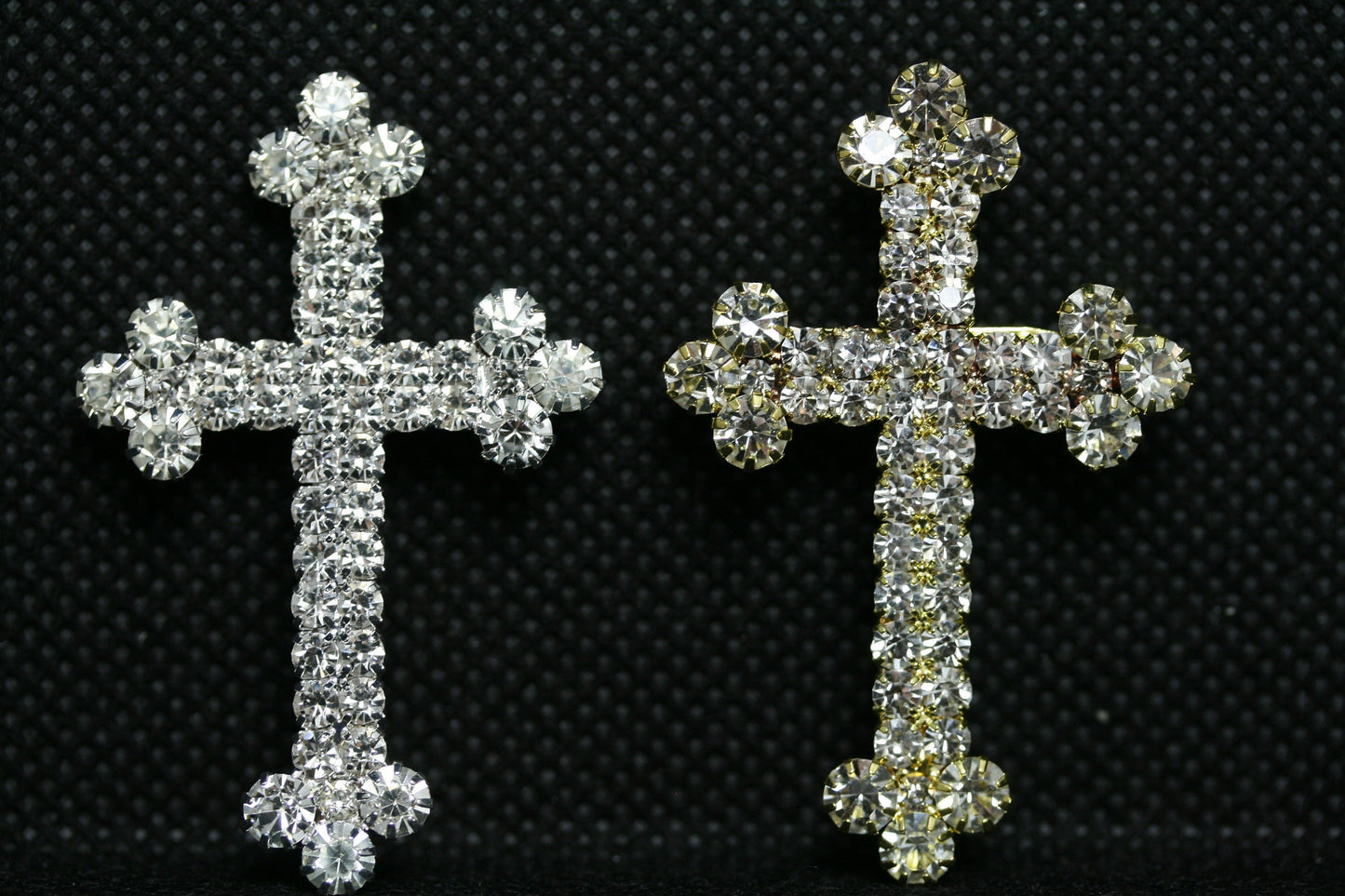 Stunning Silver and Gold Tone Crystal Rhinestone Christian Budded Cross Brooch Pin, Religious Cross Jewelry
