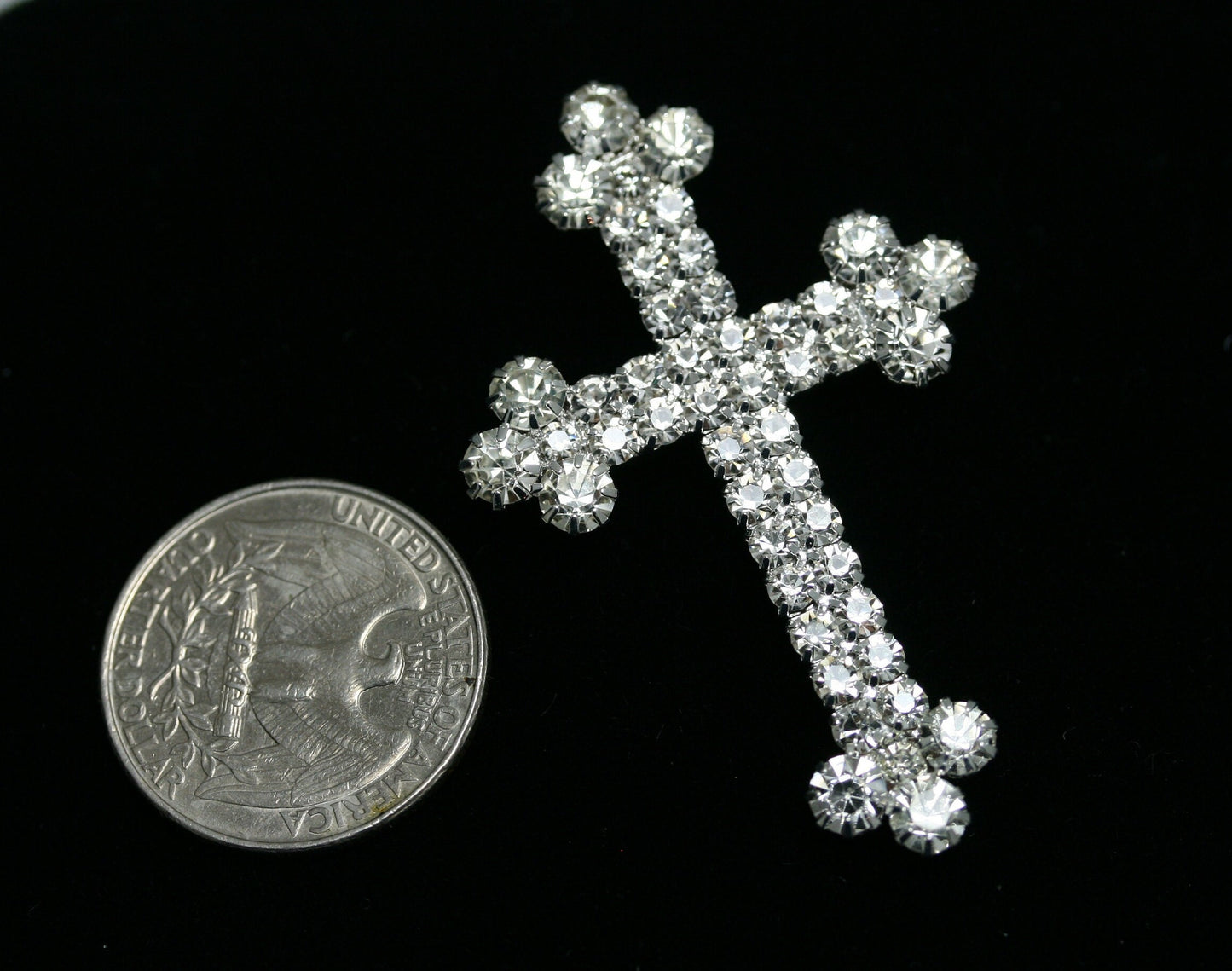 Stunning Silver and Gold Tone Crystal Rhinestone Christian Budded Cross Brooch Pin, Religious Cross Jewelry