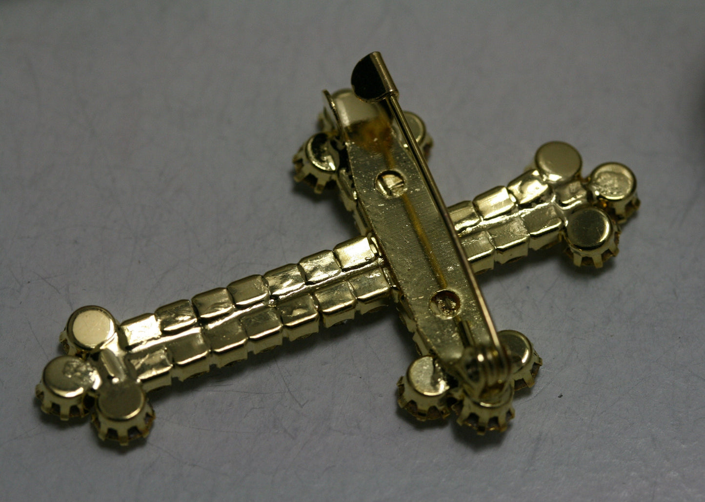 Stunning Silver and Gold Tone Crystal Rhinestone Christian Budded Cross Brooch Pin, Religious Cross Jewelry